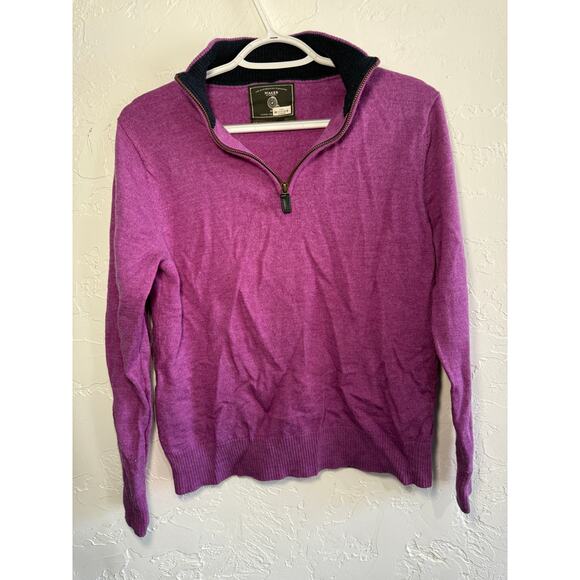Maker & Company purple 100% merino wool 1/4 zip sweater womens medium preppy - Picture 1 of 4